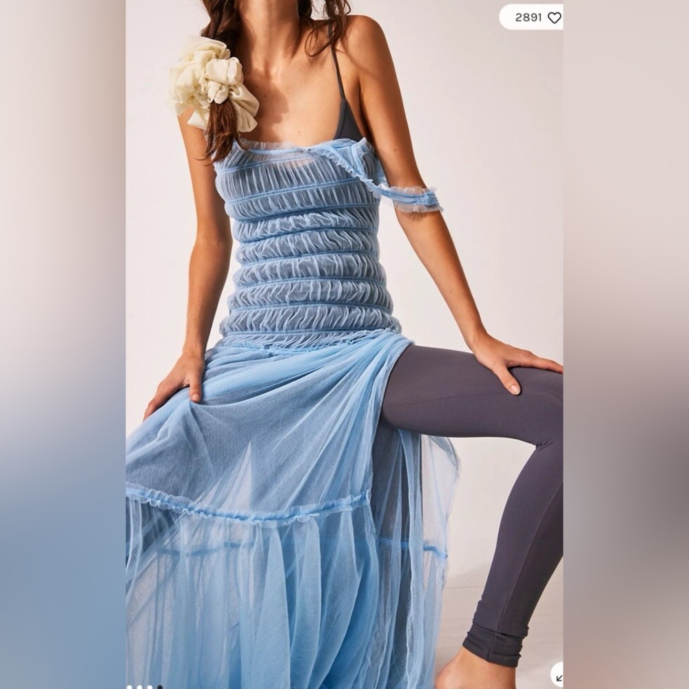 FP Intimately Black Mesh Tulle Ruched Maxi Dress - Picture 8 of 12